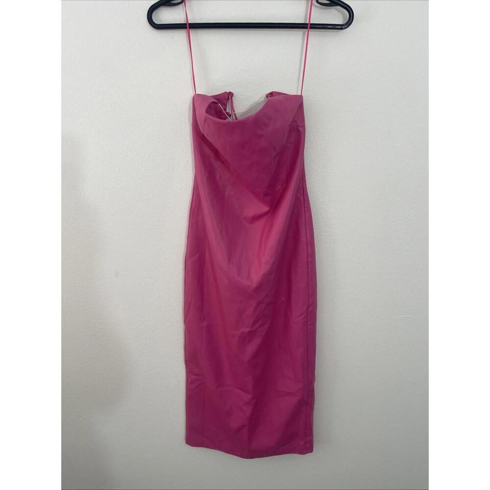 Revolve Bardot Helena Faux Leather Dress Hot Pink tie back Size 2 NWT $119 msrp - Picture 4 of 10